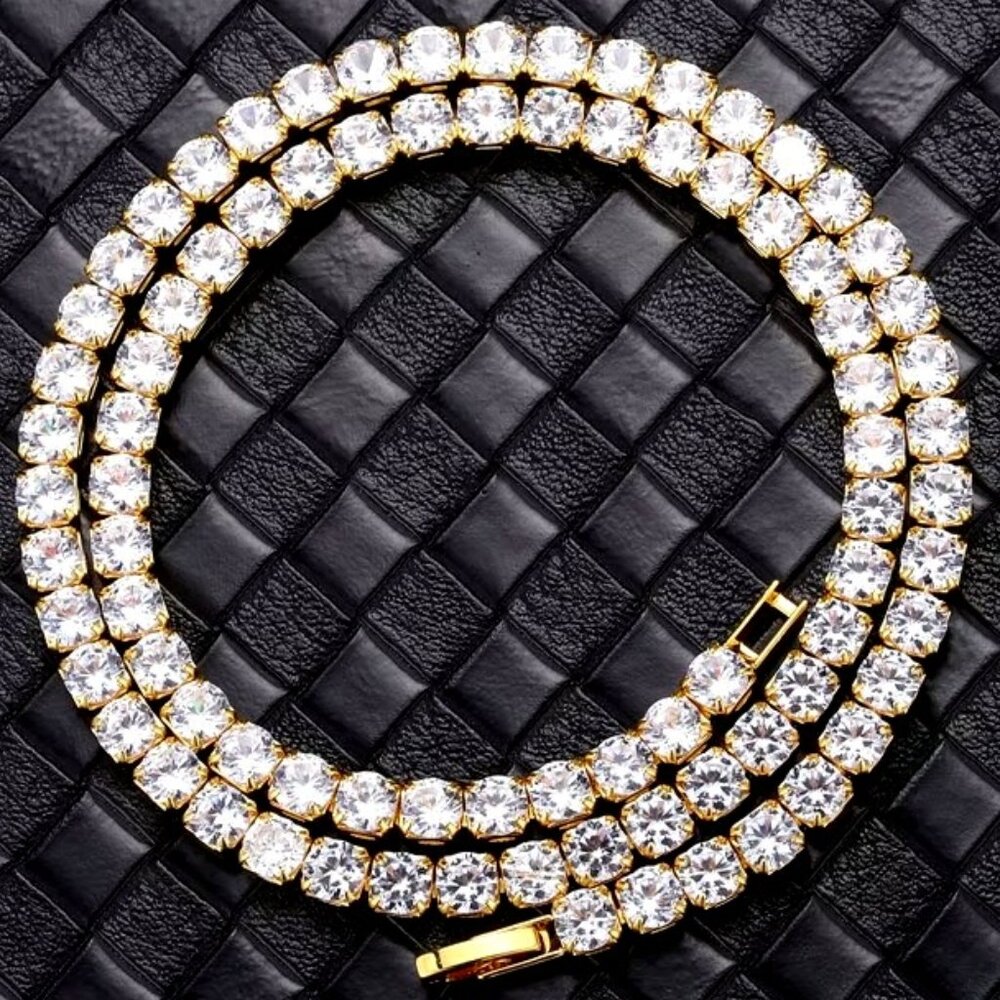 ⭐ Large 20" Diamond  Hip-Hop Chain With 5mm Diamonds 18k Yellow Gold Pltd ⭐